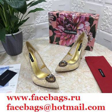 Dolce  &  Gabbana Heel 10.5cm Taormina Lace Pumps Gold with Devotion Heart 2021